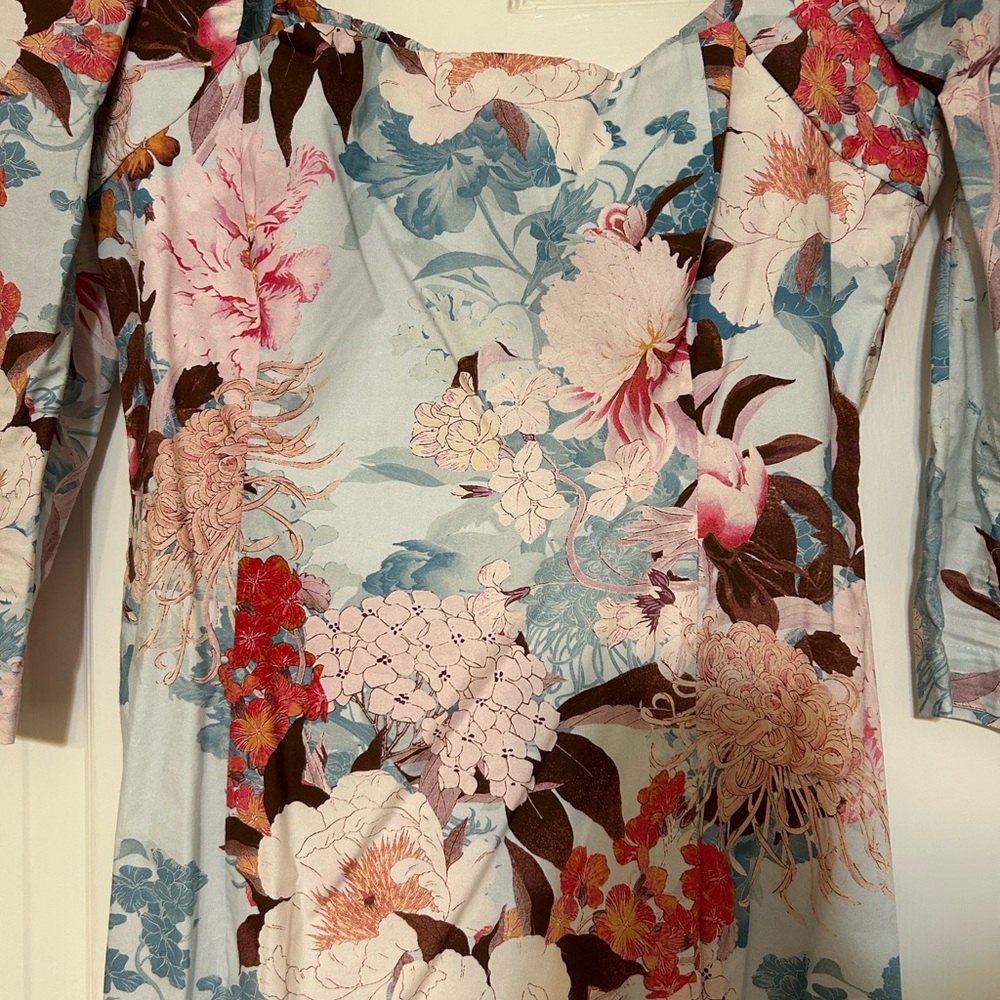 Cara Cara Light Blue Floral Square-Neck Midi Dress - Picture 6 of 6